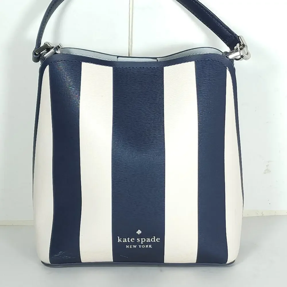 Kate Spade New York Darcy Pond Stripe Navy Blue Small Bucket Bag Handbag